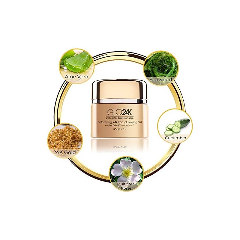 GLO24K Gel exfoliante facial con oro de 24k, fórmula antienvejecimiento
