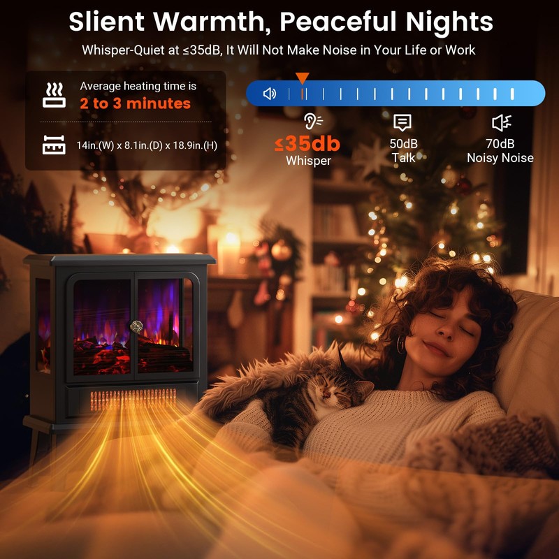 BLITZHOME Electric Fireplace Heater 18'', 3D Realistic Flame, Thermostat Control,