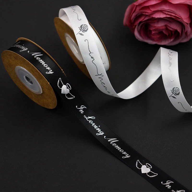 YERELO 10Yardx 2 Rolls Set Funeral Ribbon 2 Style Stain