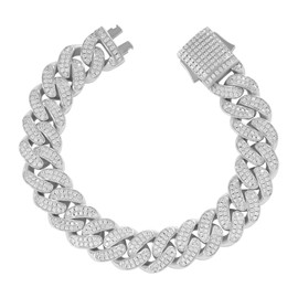LuxeFlex Cuban Link Bracelet for Men and Women, 8mm 14K Gold/White Gold Plated, 5A Zircon Iced Out Cuban Link Chain Bracelet Set, Diamond CZ Rapper Necklace, Miami Hip Hop Jewelry, 8 Inches, Brass