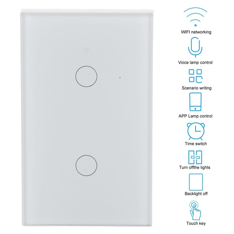 Interruptor inteligente inalámbrico WIFI, panel de cristal de 2 vías,