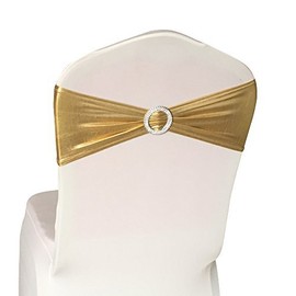 50PCS Spandex Chair Sashes Bows Elastic Chair Bands with Buckle Slider Sashes Bows for Wedding Decorations (Gold)