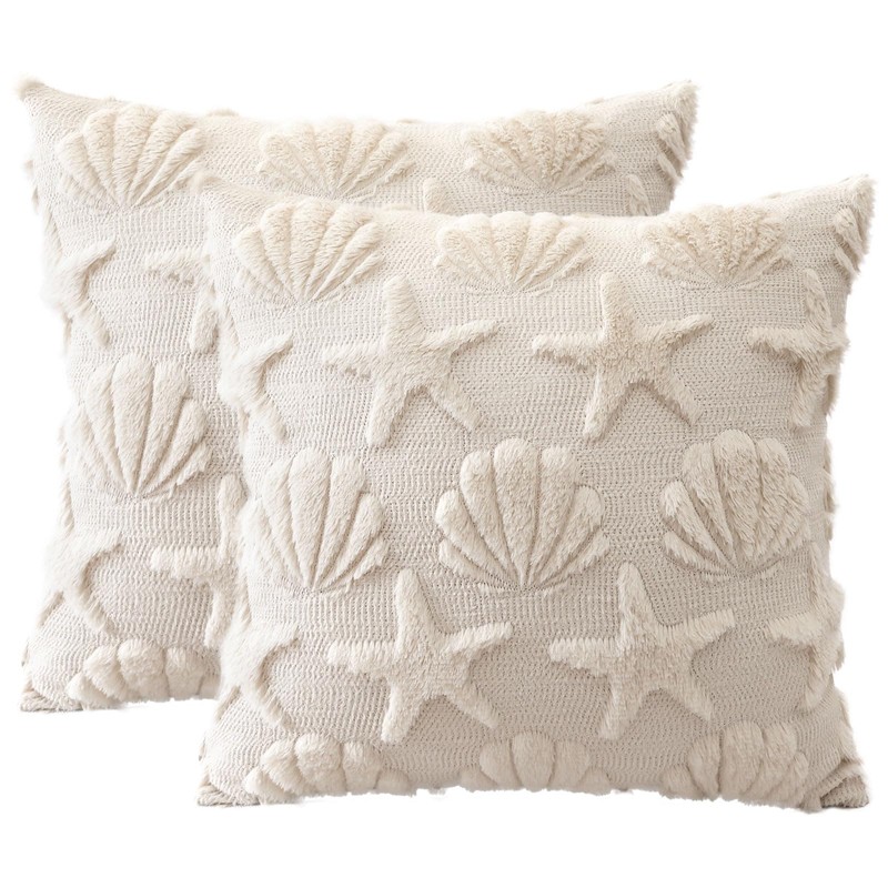 Shell Starfish Throw Pillow Covers Set of 2 Beach Seaside
