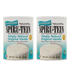 NaturesPlus SPIRU-TEIN Simply Natural, Original Vanilla - 1.63 lb, Pack of 2 - Unsweetened Plant-Based Protein Shake - Non-GMO, Vegetarian, Gluten Free - 64 Total Servings