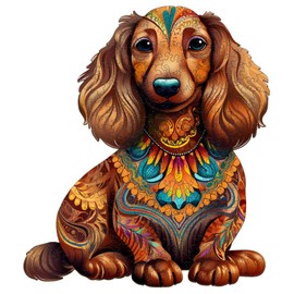 Wooden Puzzle for Adults, Long-Haired Dachshund Dog Wooden Jigsaw Puzzle, Unique Shape Animal Wood Puzzles with Beautiful Box, Family Game Gifts (M-11.4 * 10in-200Pcs)