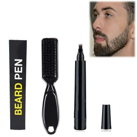 LATTCURE Beard Filler Pen Beard Filling Kit Filler Pencil - 1 Brush Includes Durable Cover Natural Finish Beard Moustache Waterproof 4 Tips Soft Brush Black