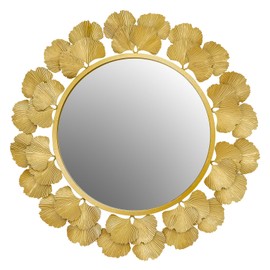 MODE HOME 29-Inch Decorative Wall Mirror, Stylish Ginkgo Leaf Round Mirror for Wall Decor with Gold Foil Finish, Decorative Gold Mirrors for Wall Perfect for Living Rooms, Bathroom, Entryways
