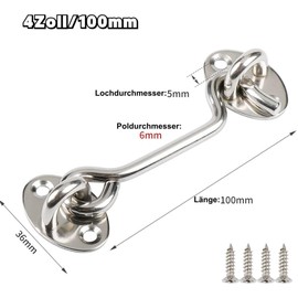 Storm Hooks, Stainless Steel, Pack of 2 Cabin Hooks, Storm Hooks with Eyelet, Stainless Steel Cabin Hooks, Door Hooks, 4 Inch Locking Door Lock, Window Hooks for Sliding Doors, Barn Doors, Garage Door