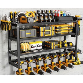 MAXIFFE 4 Layer Power Tool Organizer Wall Mount, 9 Drill Holder Heavy Duty Metal Cordless Tool Organizers and Storage Rack Holder for Garage Workshop Pegboard, Gifts for Men, Black, 32 inch