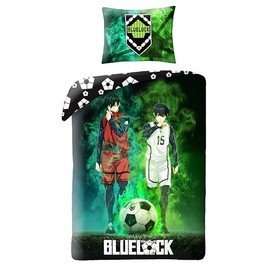 Halantex Blue Lock 2 Figures Football Cotton Bed Linen Set Duvet Cover 140 x 200 cm and Pillowcase 70 x 90 cm Multi-Coloured