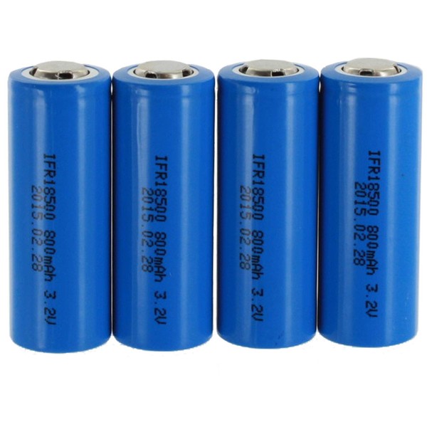 4pc Exell Battery Li-FePO4 Size 18500 Rechargeable Battery 3.2V 800mAh