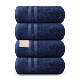 Organix Egyptian Cotton 4 Piece Bath Towel 550 GSM, Oversized, Quick Drying, Highly Absorbent, Lightweight Premium Bath Towels 30"x60", Luxury Bath Towels for Bathroom, Pool, Hotel, Gym, Spa (Navy)