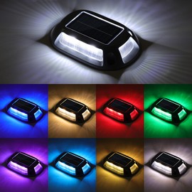VOLISUN Solar Driveway Lights Dock Deck Lights 4 Pack,9 Colors in 1 Led IP67 Waterproof Outdoor Warning Step Lights for Driveway Sidewalk Pathway RGB