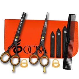OCBA Professional 6" Hairdressing Scissor Sharp Hair Cutting Scissors for Barbers Hairdressers & Stylists Beard & Haircut Scissors for Men & Women (5.5" Black Classic Set)