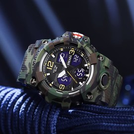 SMAEL Men's Watches Military Outdoor Waterproof Sports Wrist Watch Date Multi Function LED Alarm Stopwatch Digital Watches for Men, 8008 Camouflage, Digital