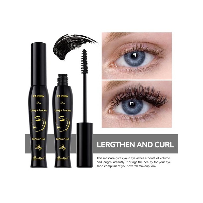 Máscara De Pestañas Fariha Unique Lashes, Negra, Resistente Al Agua,
