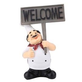 Jwthee Chef Figurines Kitchen Decor, Holding Welcome Board Chef Decorative Figurine French Chef Sculpture Cook Statue Modern Desktop Statue Ornament for Home Bar Coffee Shop Decor
