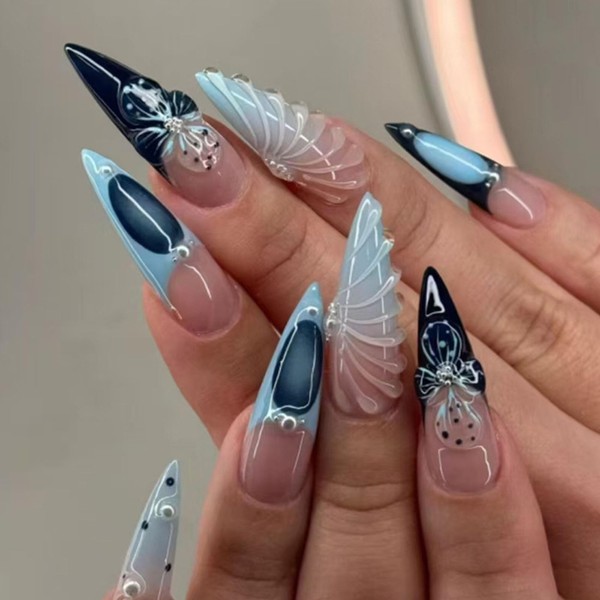 French Tip Press on Nails Medium Almond Fake Nails with