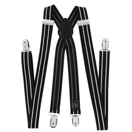 axy High Quality Men's Braces Wide 25 mm with 4 Strong Clips X-Shape and Women (Black with 2 White Stripes)
