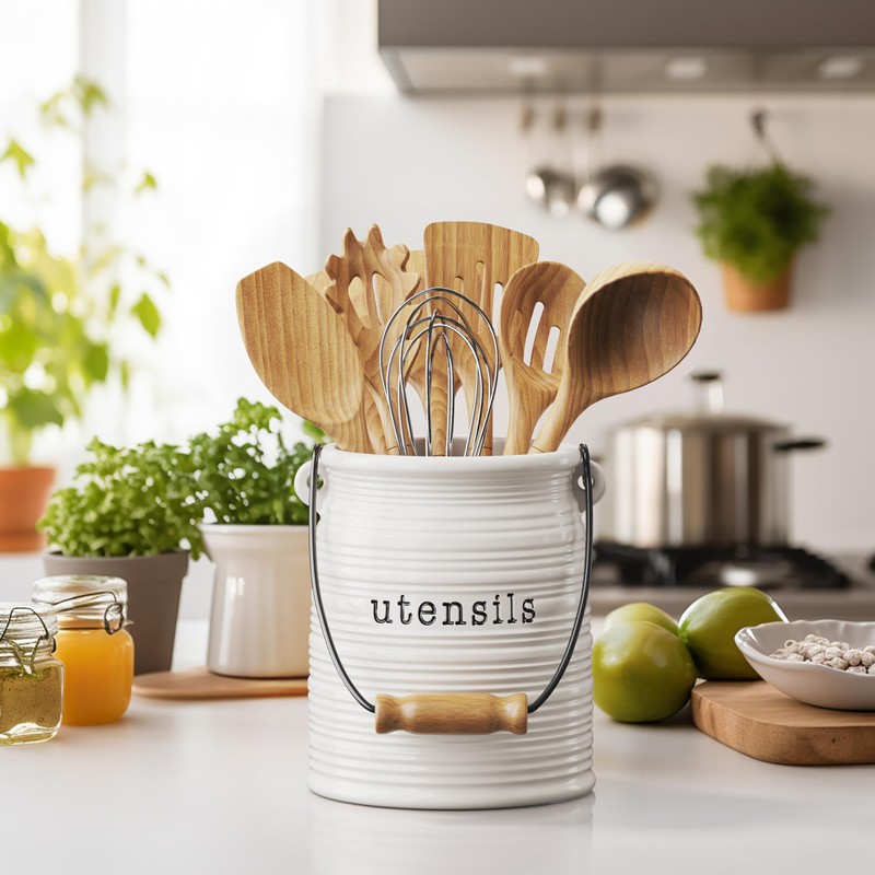 Barnyard Designs Ceramic Farmhouse Kitchen Utensil Holder for Countertop, Decorative
