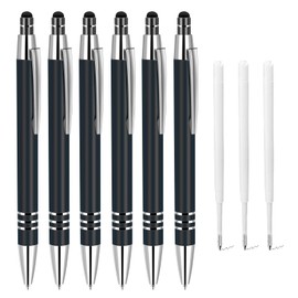 ENLACE High Quality Ballpoint Pen Set of 6 Ergonomic Ballpoint Pens Metal Ballpoint Pen with Non-Slip Grip Zone, Retractable Ballpoint Pen with 10 Ballpoint Pen Refills for Office Household, Black