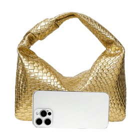 PHILOMENA Women's Knot Strap Leather Dumpling Handbags Zipper Hobo Clutch Purses (Gold)