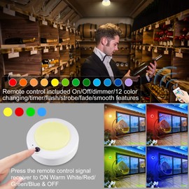 BIGMONAT Wireless LED Ceiling Light, Battery Operated RGB Shower Light with Remote and Timer, Color Changing, Dimmable for Bathroom, Closet Pantry Hallway Stairway Cabinet Counter