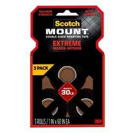 Scotch Scotch Double Sided Tape Heavy Duty, Black Extreme Mounting Tape, 3 Roll Adhesive Tapes, 1 in x 60 in Wall Tape