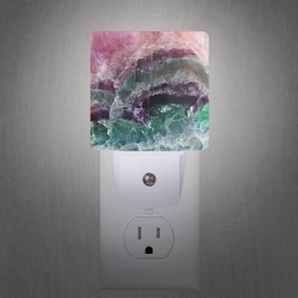 Smoaffly Color Pink Fluorite Crystal Stone Night Light Plug-in LED Nightlights Auto Sensor Night Lamp Dusk-to-Dawn Lamp Home Decor for Nursery Children Girls Boys