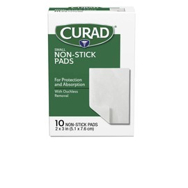 CURAD Sterile Nonstick Pads, 2" x 3", Not Made From Natural Rubber Latex, 10/Box