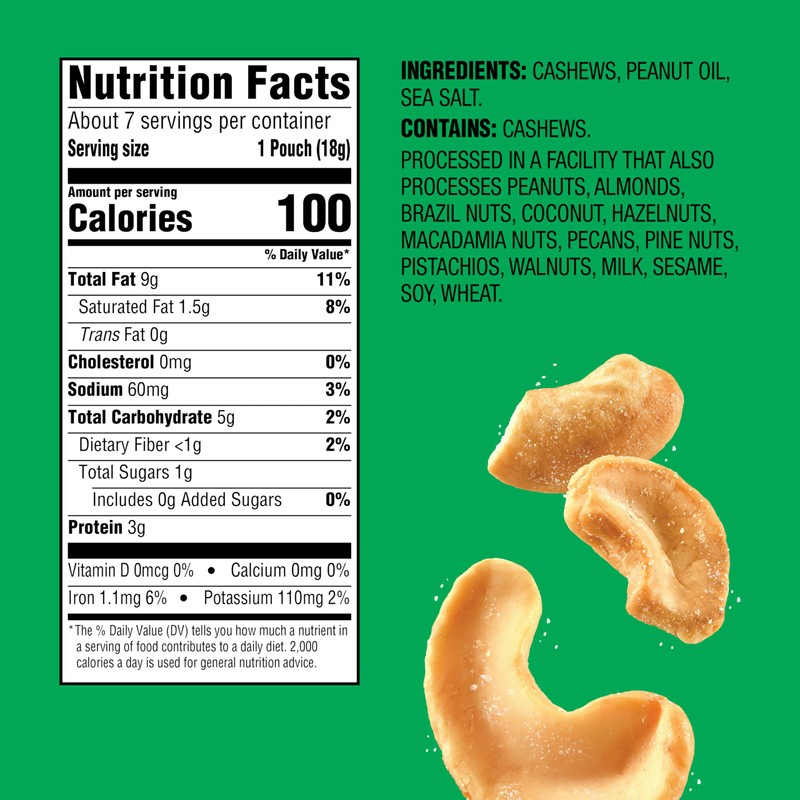 Emerald Nuts Roasted and Salted Cashews 7ct (1-Pack), 100-Calorie Individual