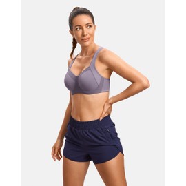 SYROKAN Women's Strong Support Sports Bra - Mesh with Underwire Racer Back Without Inserts Fitness Running Jogging Bra, Mist grey