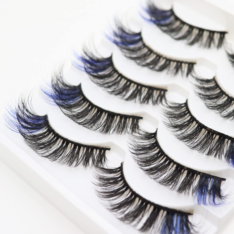 DAODER False Eyelashes Colored Lashes Fluffy Wispy with Blue Color