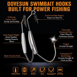Dovesun 12PCS Weighted Swimbait Hooks Weighted Fishing Hooks Saltwater Freshwater Worm Weedless Hooks for Bass Fishing 5/0