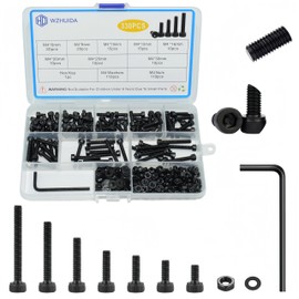 WZHUIDA 330 Piece M4 Screws Set, Black Metric Cylinder Head Screws, Hexagon Socket Screws, Nuts and Washers Assortment Set, Threaded Machines Hex Screws