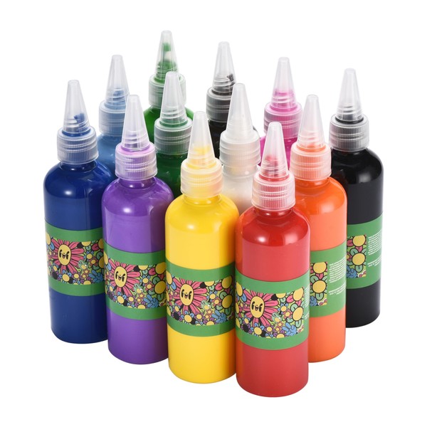 Neliblu Multi-Color Paint for Kids Set of 12, Transparent Bottle, Non-Toxic, Water-Based, Easy to Clean, 12 Colors - Ideal for Art Projects - Each 2oz - Arts & Craft Supplies for Kids Classrooms
