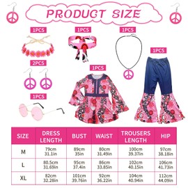 HIQE-FL Hippie Costume Women, Women's Hippie Dress, Hippie Clothing Women's Set, 1970s Costume, 70s Outfit, Women's Carnival Costume, Women's Hippie Set 60 70s, for Carnival, Fancy Dress, Theme Party