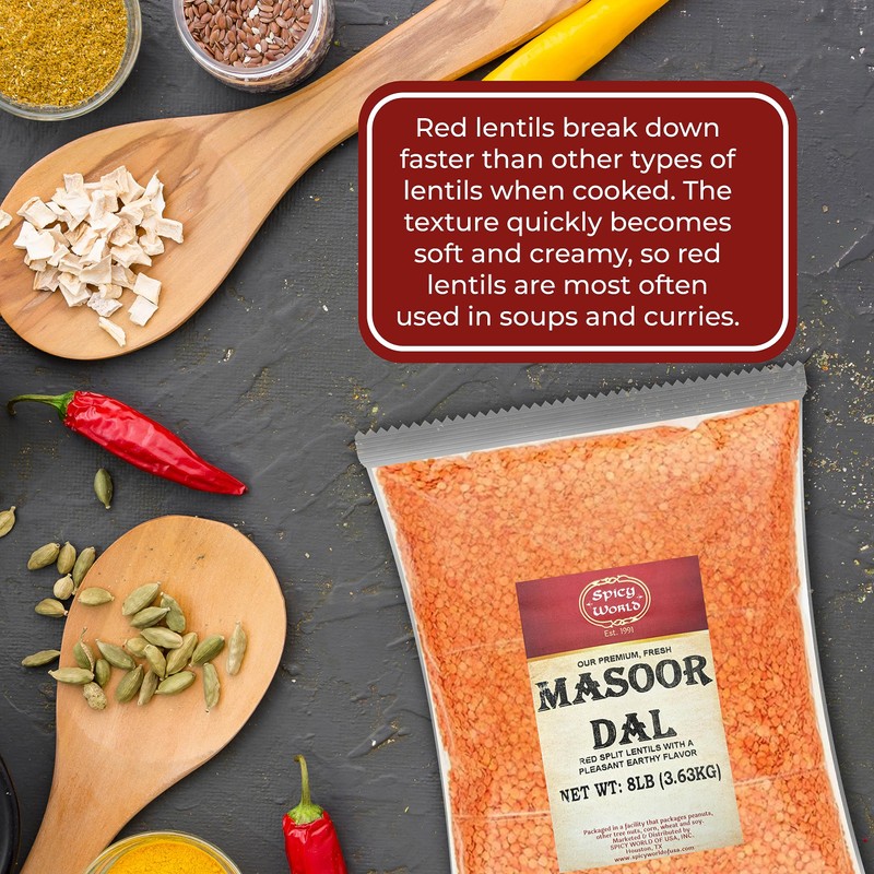 Spicy World Masoor Dal 8 Pound Bag (128oz) - Red
