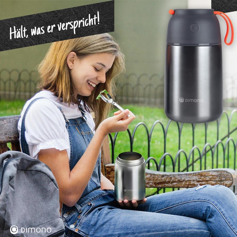 Dimono® Thermobehälter Warmhaltebehälter; Lunch-Box To-Go Lebensmittelbehälter Essensbehälter Speisegefäß aus Edelstahl