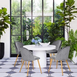 FurnitureR Dining Chair Modern Mid-Century Side Chair with Velvet Cushion Metal Legs, Upholstered Accent Chairs for Kitchen/Living Room/Dining Room, Set of 1, Grey