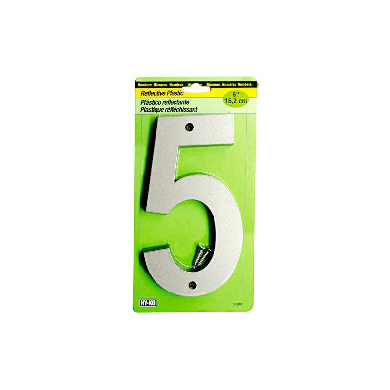 Hy-Ko 6” Classic Reflective Plastic House Number, Modern Raised Numbers