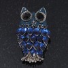 Navy Blue Diamante Enamel 'Owl' Brooch In Rhodium Plating -