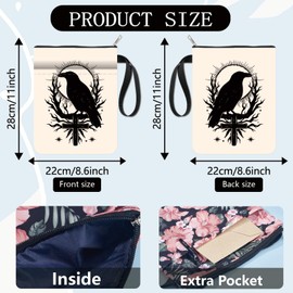 craspire Book Cover Made of Fabric for Crows with Double-Sided Tree Branches Sun and Stars Design 11 x 8.7 Inches with Zip and Front Pocket Washable Fabric for Paperbacks and Bound Books