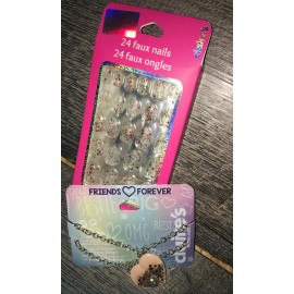 Claire’s Glitter Faux Stick On Nails Bff Best Friend Heart Bracelet Jewelry Lot
