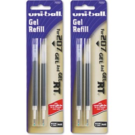 uni-ball : Refill for uni-ball Signo Gel 207, Medium, Black Ink, 2 per Pack -:- Sold as 2 Packs of - 2 - / - Total of 4 Each