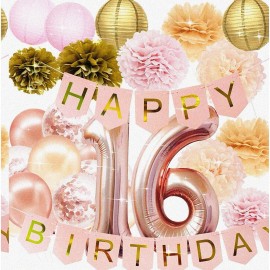Zyvora Rose Gold Sweet 16 Party Pack - Confetti Balloons, Happy 16th Birthday Decoratio