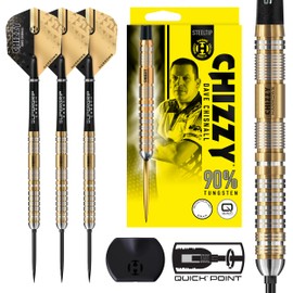 Harrows Dave 'Chizzy' Chisnall 90% Tungsten Darts Pro Player Steel Tip Darts Set with Quick Point Change System 21g Includes Supergrip Carbon Shafts & 100 Tough Micron Chizzy Flights (23G Quick Point)