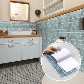 Alwayspon Retro Marble Effect Vinyl Wall Tile Transfers Sticker Decal, Peel & Stick Backsplash Sticker for Kitchen Bathroom, 12x6in/30x15cm 12 Pcs, T010