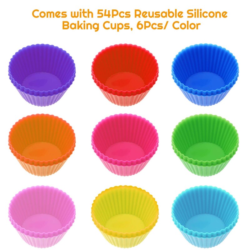 54 Pack Silicone Muffin Cups, Selizo Silicone Cupcake Baking Cups