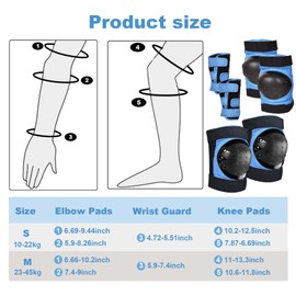 Protector Set, Children's Protective Equipment Set 6 in 1 - Knee Pads, Elbow Pads, Wrist Guards for Children - Adjustable - Protector Set for Inline Skates, Skateboard, Scooter, Scooter, Cycling (Blue